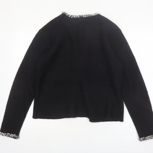 Penmans Women Black Wool Cardigan M Long Sleeve Open Front Classic Trim