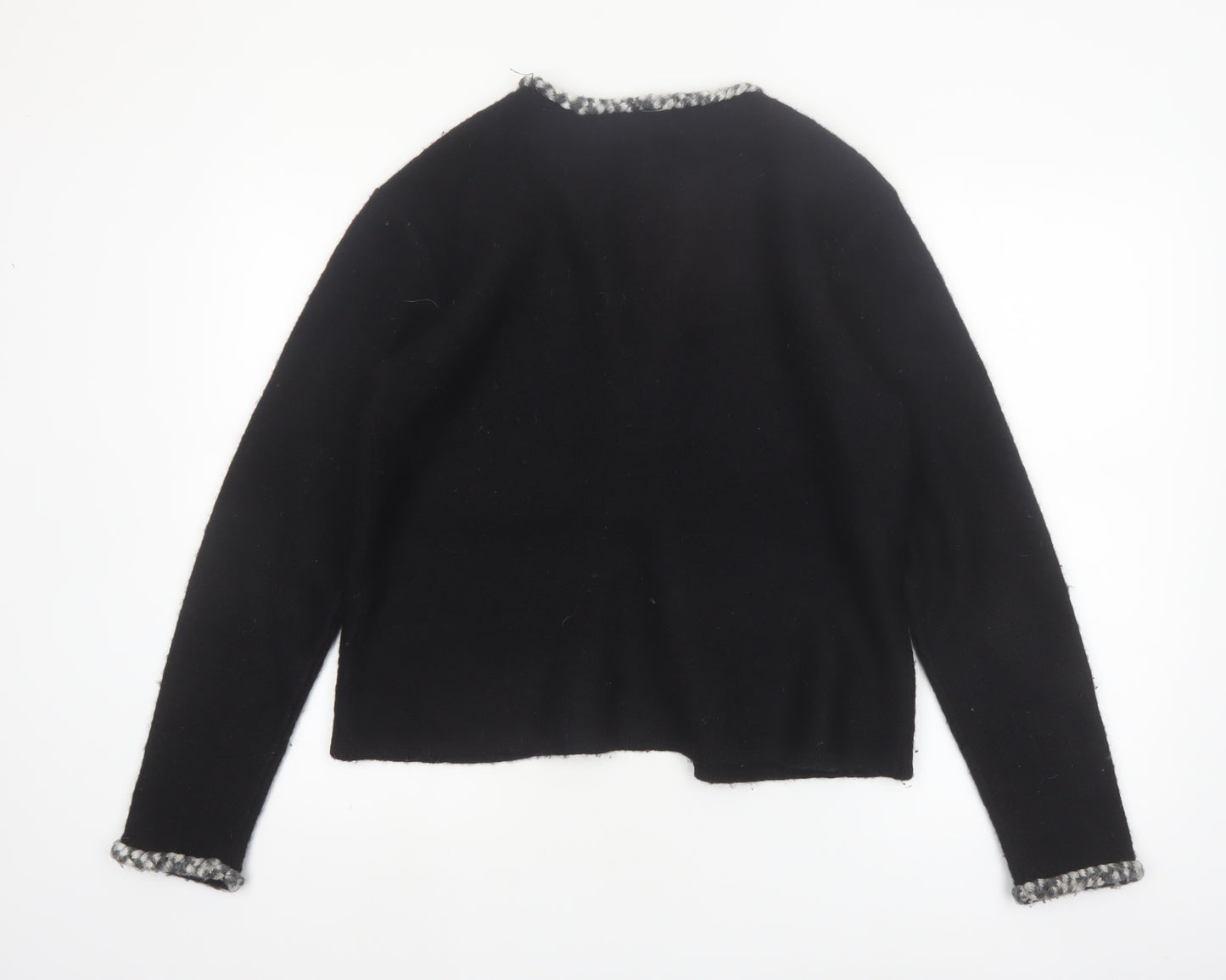 Penmans Women Black Wool Cardigan M Long Sleeve Open Front Classic Trim