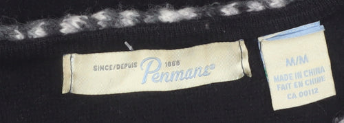 Penmans Women Black Wool Cardigan M Long Sleeve Open Front Classic Trim
