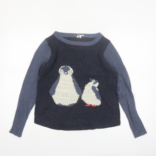 White Stuff Women's Navy Penguin Wool Blend Jumper Size M Winter Casual