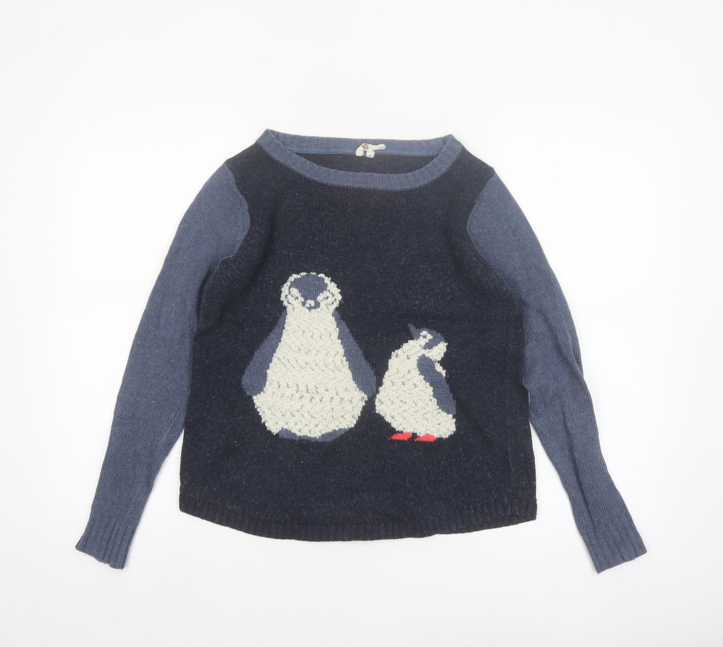 White Stuff Women's Navy Penguin Wool Blend Jumper Size M Winter Casual