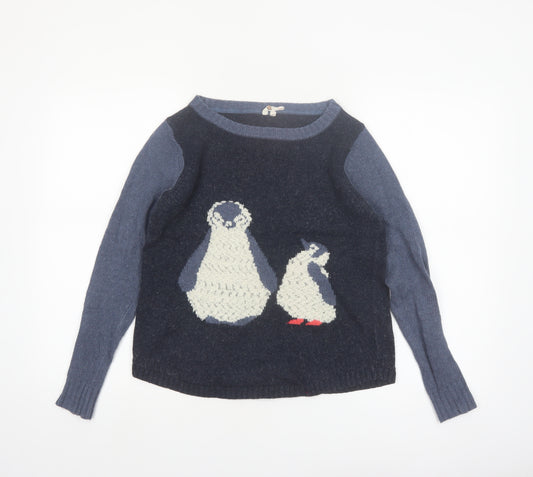 White Stuff Women's Navy Penguin Wool Blend Jumper Size M Winter Casual