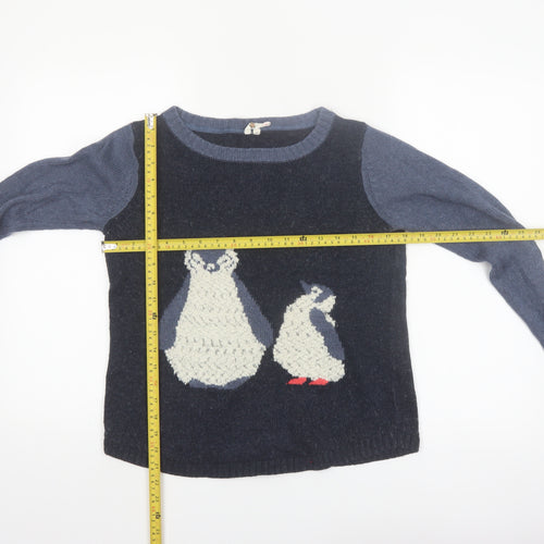 White Stuff Women's Navy Penguin Wool Blend Jumper Size M Winter Casual