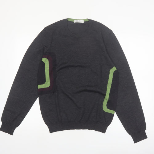 Nigel Hall Men’s Grey Wool Geometric Pullover Jumper Size L