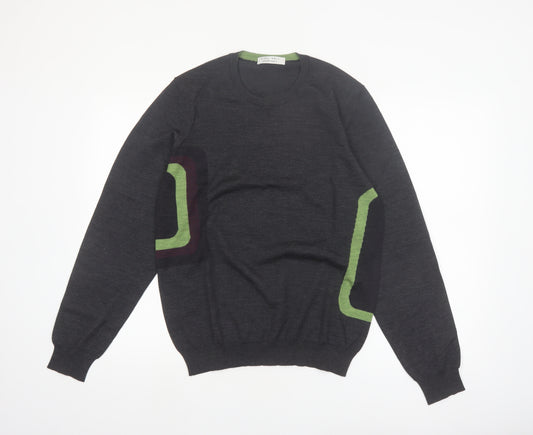 Nigel Hall Men’s Grey Wool Geometric Pullover Jumper Size L