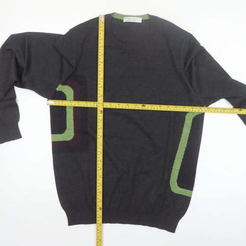 Nigel Hall Men’s Grey Wool Geometric Pullover Jumper Size L
