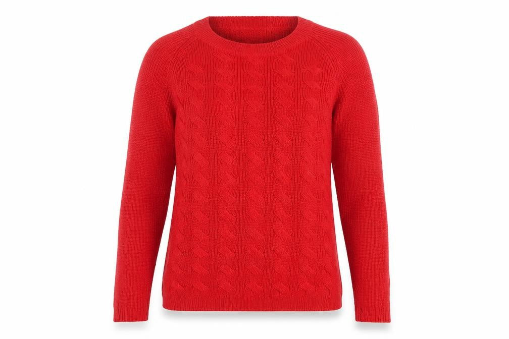 Front view of Liz Claiborne Women’s Red Cable-Knit Long Sleeve jumper, size M