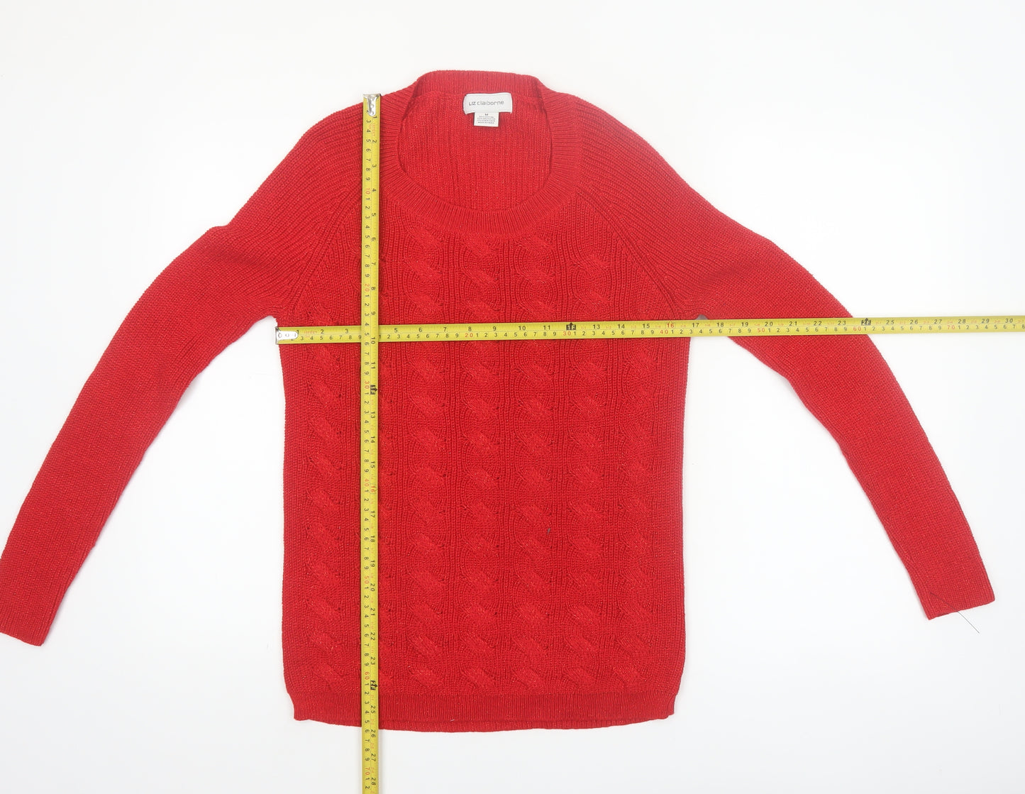 Liz Claiborne Women’s Red Cable-Knit Long Sleeve Pullover Jumper Size M