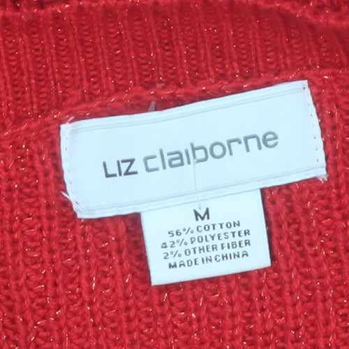 Liz Claiborne Women’s Red Cable-Knit Long Sleeve Pullover Jumper Size M