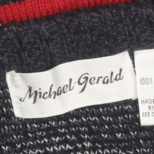 Michael Gerald Men's Grey Geometric Knit Cardigan L Retro Acrylic