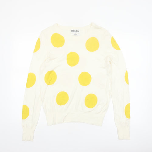 Essentiel Antwerp Women's Ivory Yellow Polka Dot Jumper M