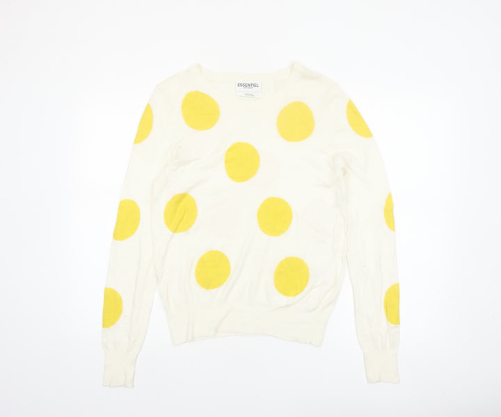 Essentiel Antwerp Women's Ivory Yellow Polka Dot Jumper M