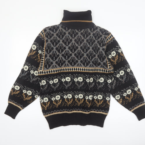 Jason Maxwell Men’s Black Fair Isle Roll Neck Wool Blend Jumper M