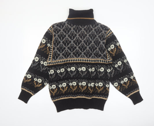 Jason Maxwell Men’s Black Fair Isle Roll Neck Wool Blend Jumper M