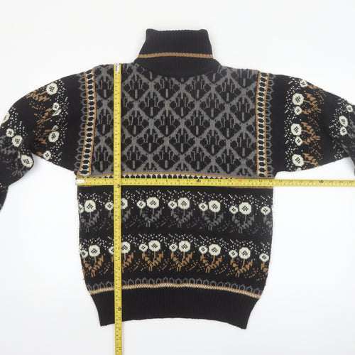 Jason Maxwell Men’s Black Fair Isle Roll Neck Wool Blend Jumper M