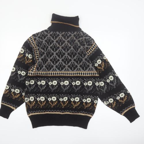 Jason Maxwell Men’s Black Fair Isle Roll Neck Wool Blend Jumper M