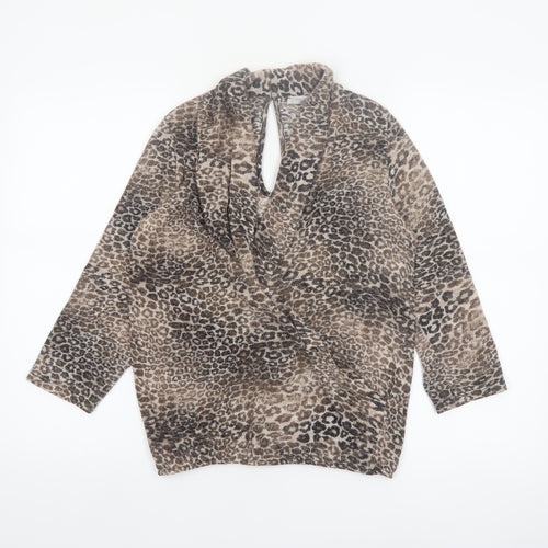 Rosarosae Women Brown Leopard Print Wool Blend Long Sleeve Jumper L