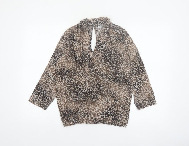 Rosarosae Women Brown Leopard Print Wool Blend Long Sleeve Jumper L