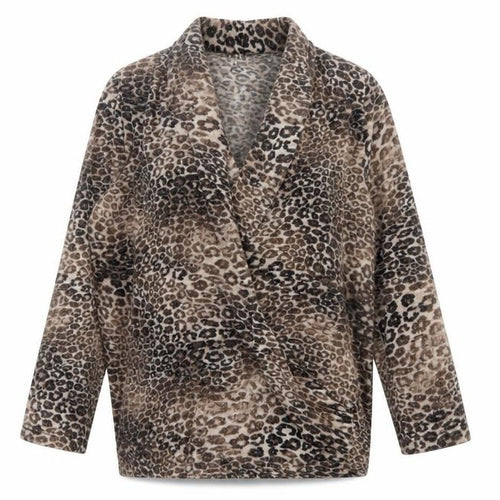 Rosarosae Women Brown Leopard Print Wool Blend Long Sleeve Jumper L
