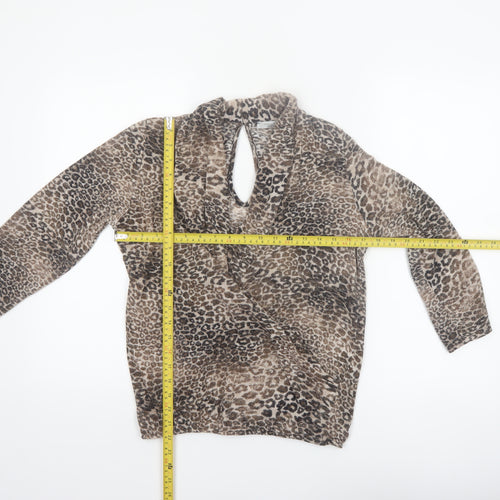 Rosarosae Women Brown Leopard Print Wool Blend Long Sleeve Jumper L