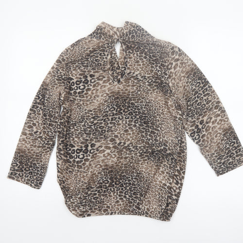 Rosarosae Women Brown Leopard Print Wool Blend Long Sleeve Jumper L
