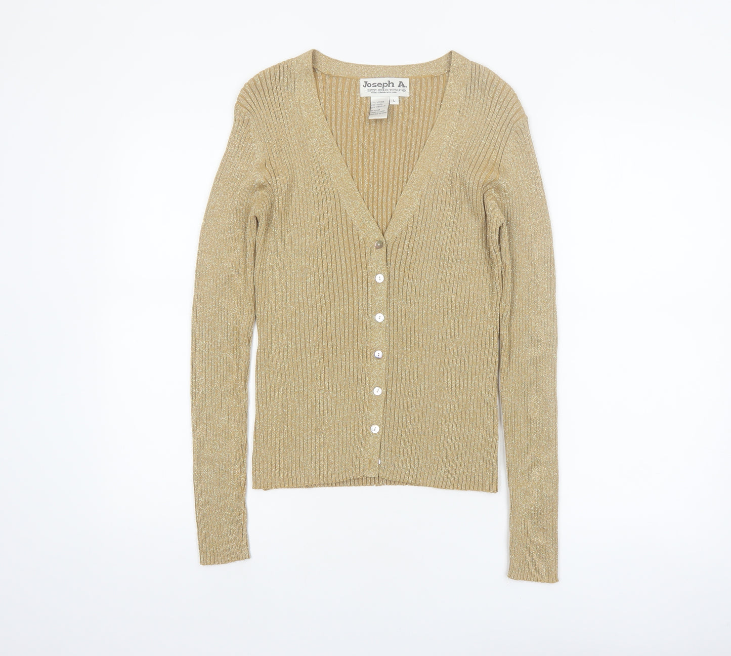 Joseph A. Womens Beige L Slim V-Neck Button Cardigan