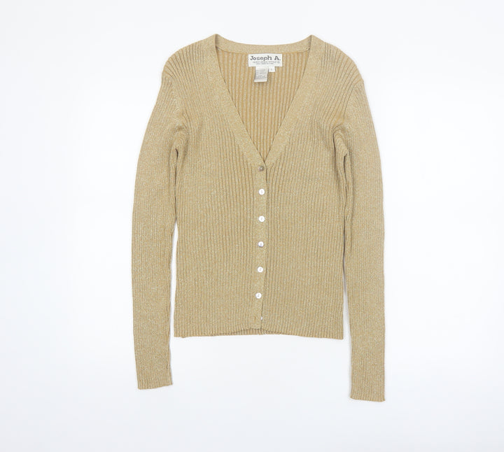 Joseph A. Womens Beige L Slim V-Neck Button Cardigan