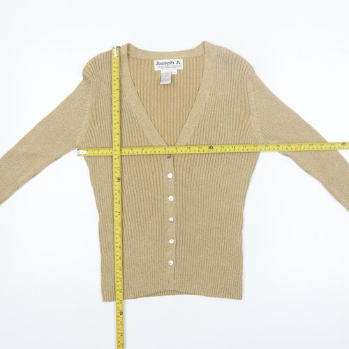 Joseph A. Womens Beige L Slim V-Neck Button Cardigan