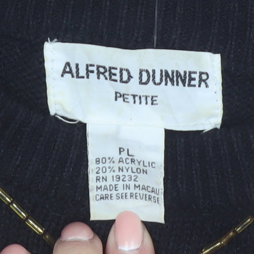 Alfred Dunner Womens Black Petite L Sequin Argyle Knit Jumper
