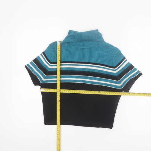 Carroll Reed Womens Blue Roll Neck Striped Short Sleeve Pullover Jumper L
