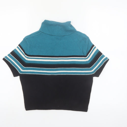 Carroll Reed Womens Blue Roll Neck Striped Short Sleeve Pullover Jumper L