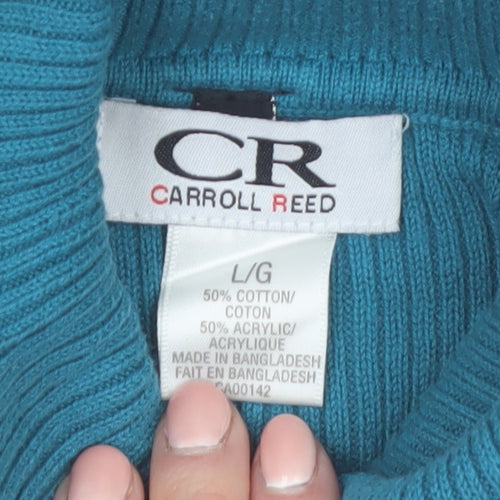 Carroll Reed Womens Blue Roll Neck Striped Short Sleeve Pullover Jumper L