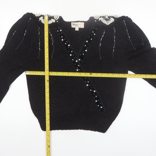 Magnolia Women's Black Beaded V-Neck Vintage Pullover Jumper M