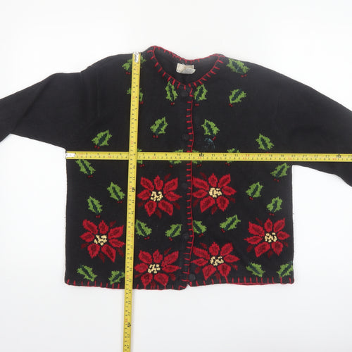 K.B. Collections Womens Black Christmas Floral Cardigan Size S