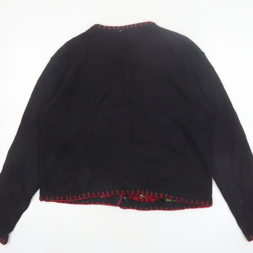 K.B. Collections Womens Black Christmas Floral Cardigan Size S