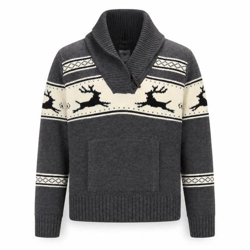 Bluenotes Men Grey Fair Isle Reindeer Shawl Neck Jumper XL