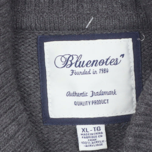Bluenotes Men Grey Fair Isle Reindeer Shawl Neck Jumper XL