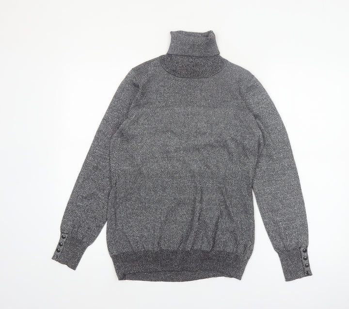 Carolyn Taylor Women's Grey Roll Neck Knit Jumper Size M