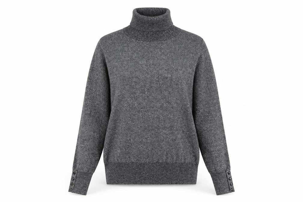 Front view of Carolyn Taylor Women's Grey Roll Neck Knit Jumper, size M