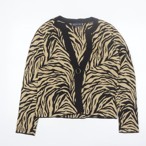 Jones New York Women's Beige Animal Print V-Neck Cardigan L