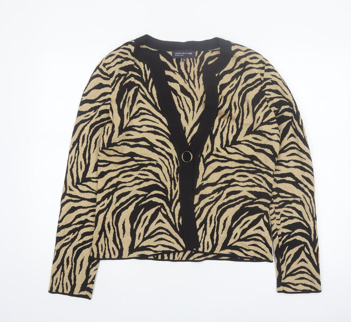 Jones New York Women's Beige Animal Print V-Neck Cardigan L