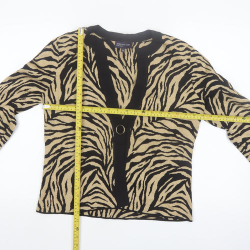 Jones New York Women's Beige Animal Print V-Neck Cardigan L