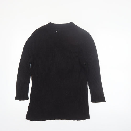 Nygard Women's Black Medium Knit Lace-Up V-Neck Long Sleeve Jumper