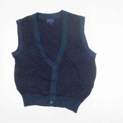 Cambridge Classics Men's Blue Wool Blend Knit V-Neck Button Vest M