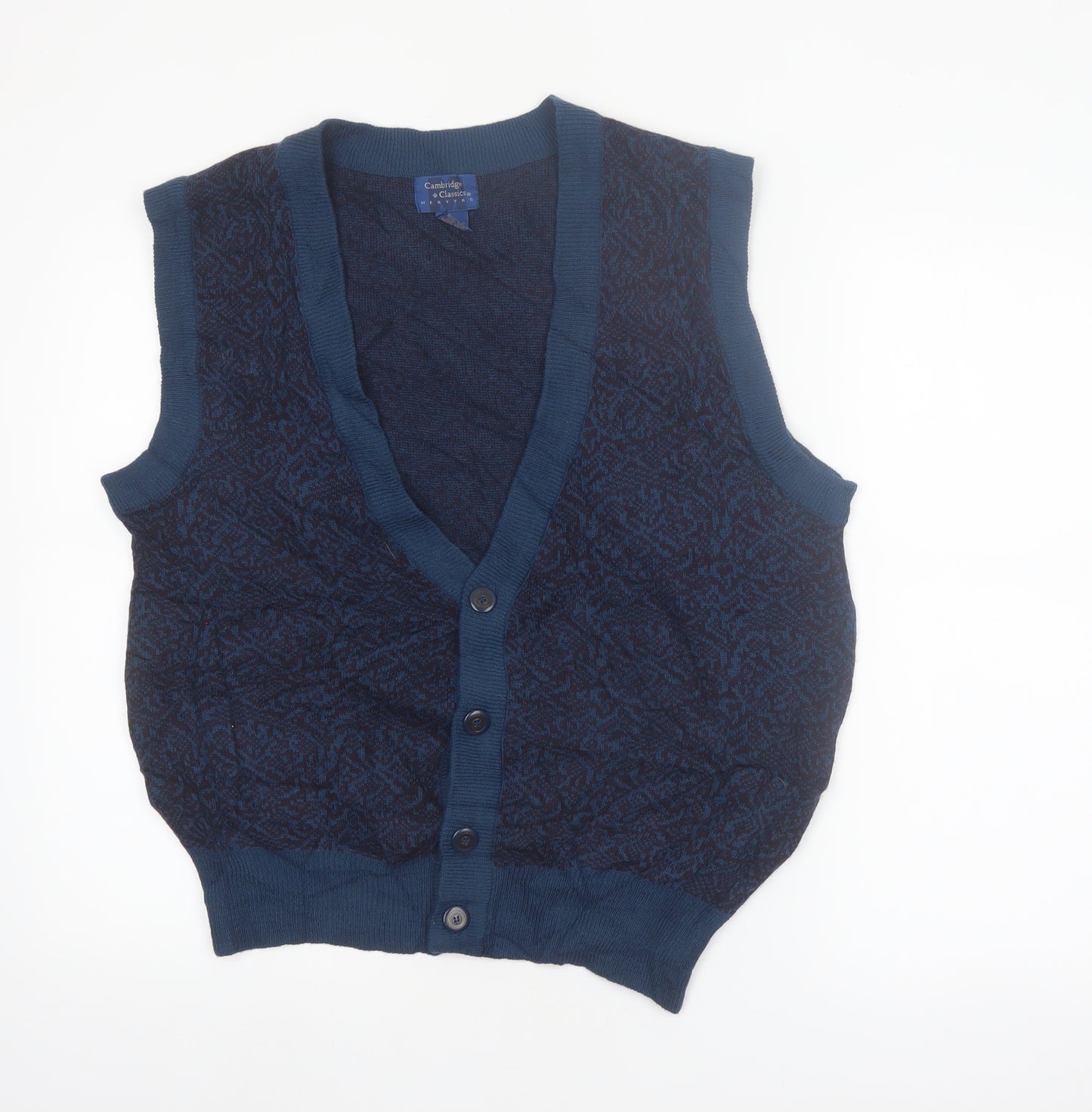 Cambridge Classics Men's Blue Wool Blend Knit V-Neck Button Vest M