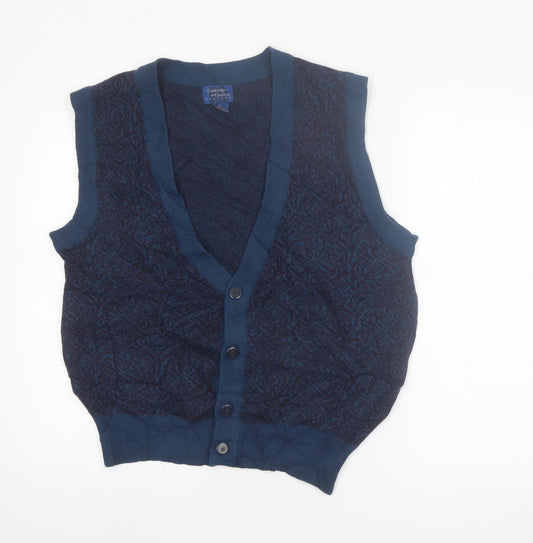 Cambridge Classics Men's Blue Wool Blend Knit V-Neck Button Vest M