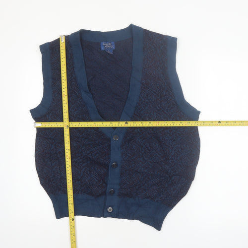 Cambridge Classics Men's Blue Wool Blend Knit V-Neck Button Vest M