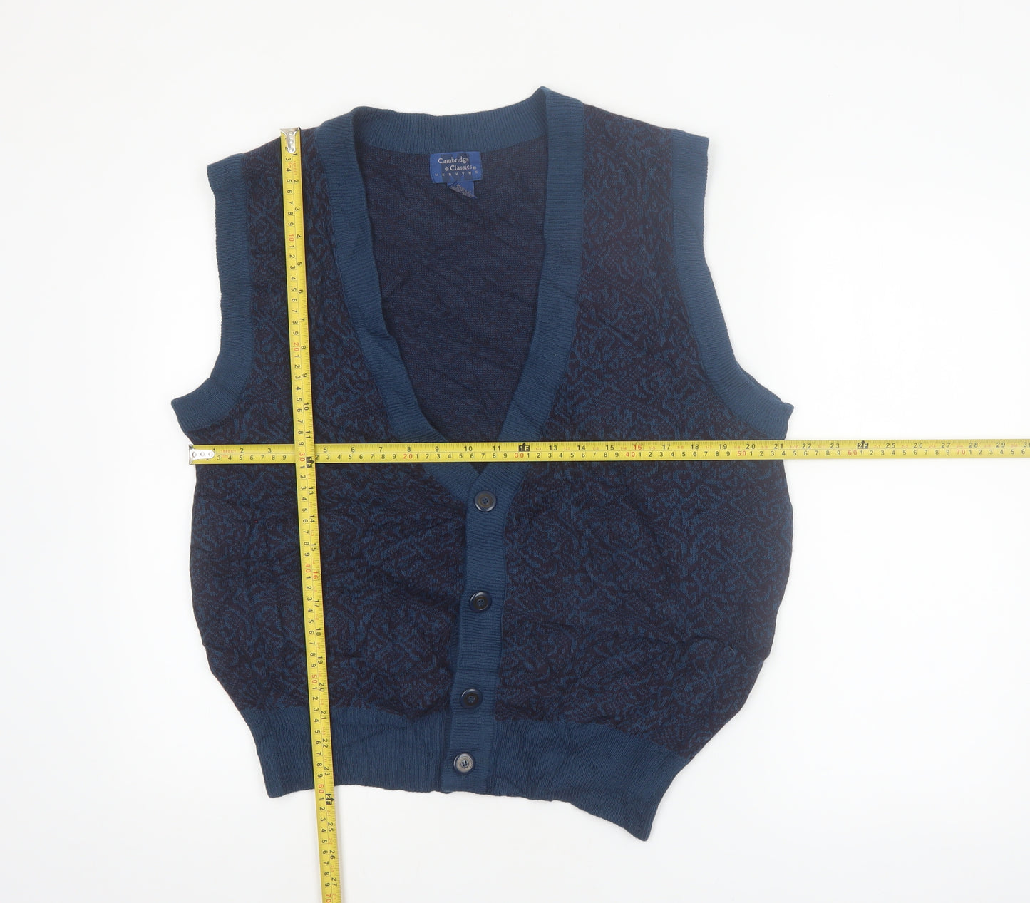 Cambridge Classics Men's Blue Wool Blend Knit V-Neck Button Vest M