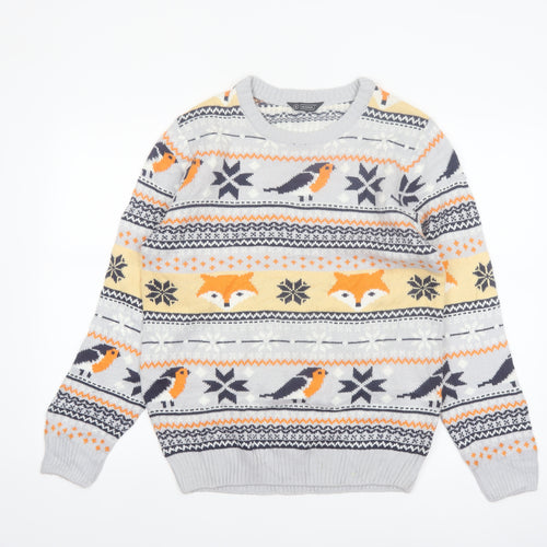 Avenue Men's Grey Fox & Robin Christmas Knit Jumper Small