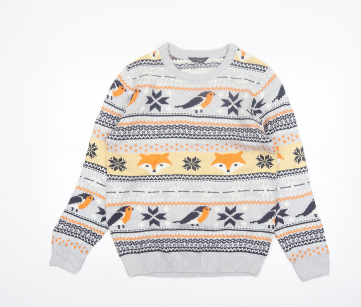 Avenue Men's Grey Fox & Robin Christmas Knit Jumper Small